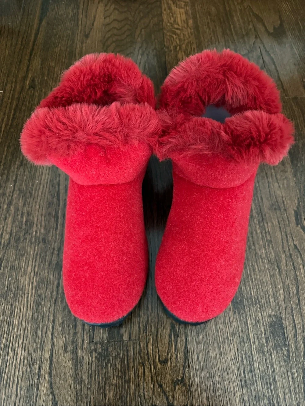 Women's Red Faux-Fur Cuff Ankle Booties